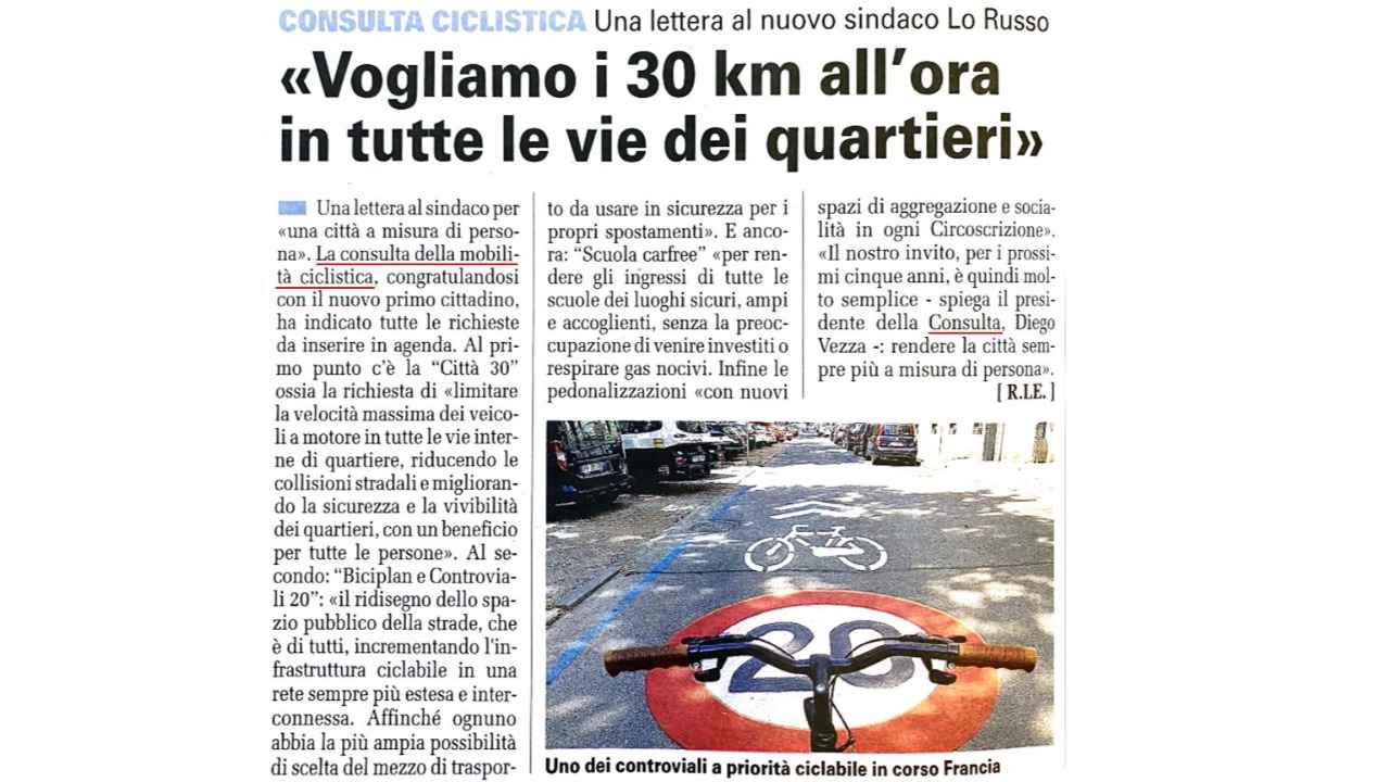 Lettera al nuovo Sindaco bici &Dintorni